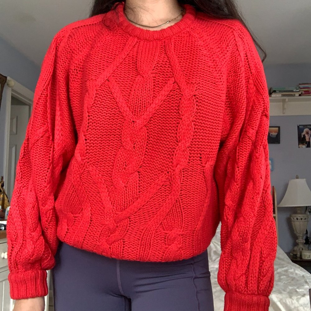 Bright Red Balloon Sleeve Sweater